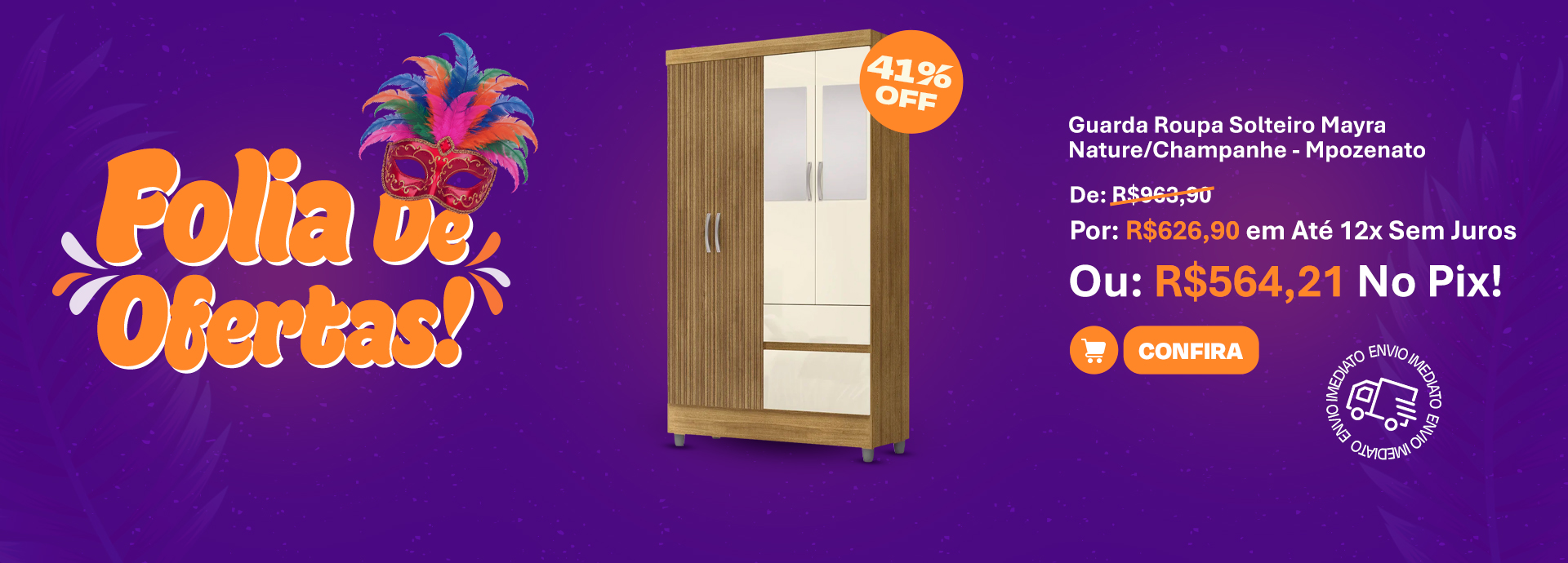 Folia de Ofertas: Guarda Roupa Solteira Mayra