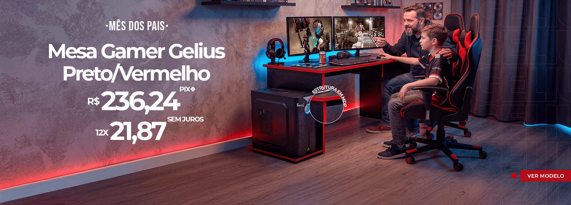 Mesa Gamer Gelius - Mês dos Pais