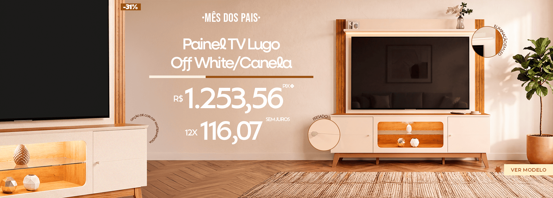 Estante Painel TV 198cm Lugo - Mês dos Pais