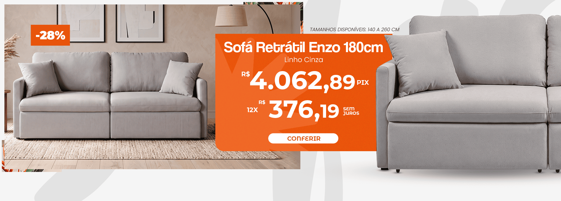 Mês do Cliente - Sofá Enzo Linho Cinza 180cm