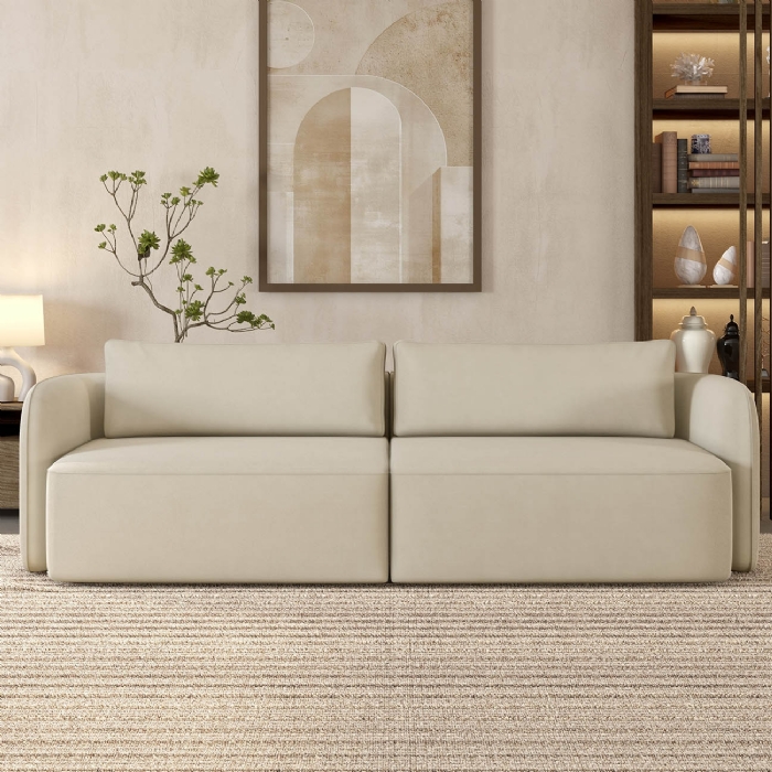 Sofá 3 Lugares 220cm Sala de Estar Karib Veludo Bege Z08    - Mpozenato