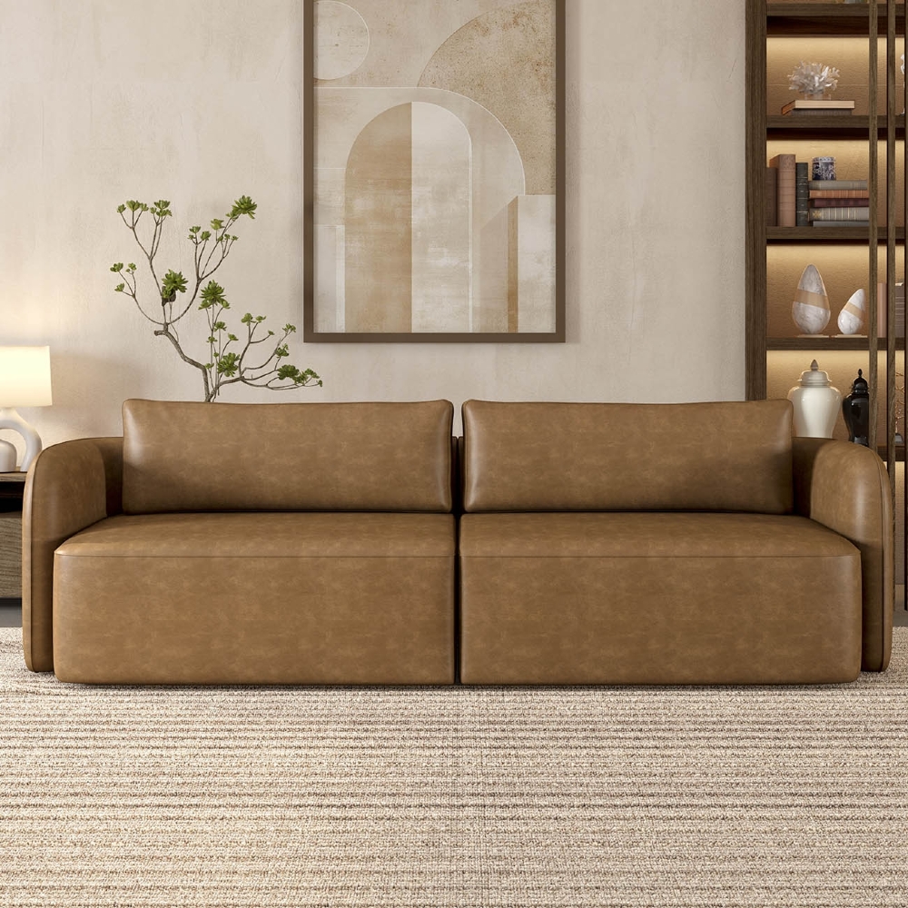 Sofá 3 Lugares 220cm Sala de Estar Karib Sintético Camel Z08 - Mpozenato