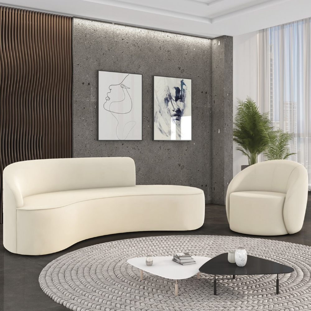 Sofá 4 Lugares 220cm Wendi e Poltrona Steve Veludo Bege I01  - Mpozenato