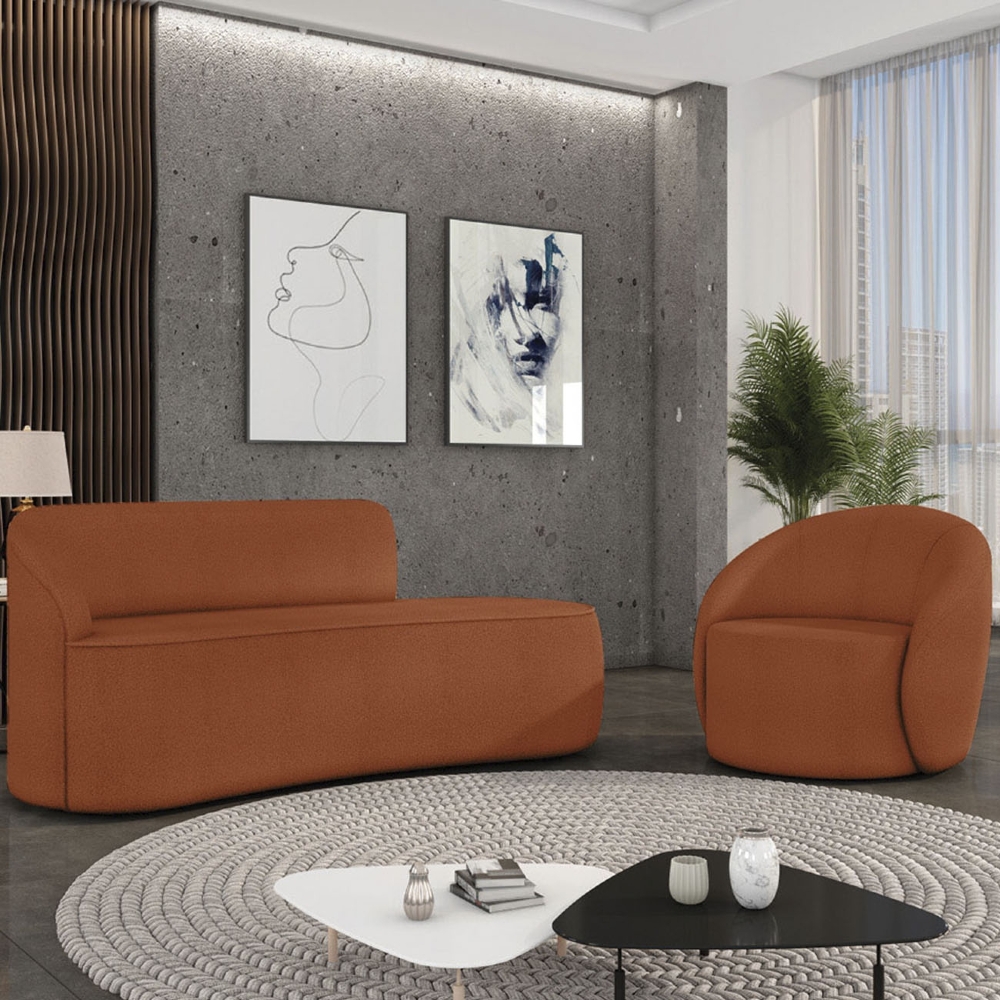 Sofá 3 Lugares 180cm Wendi e Poltrona Steve Boucle Terracota I01  - Mpozenato