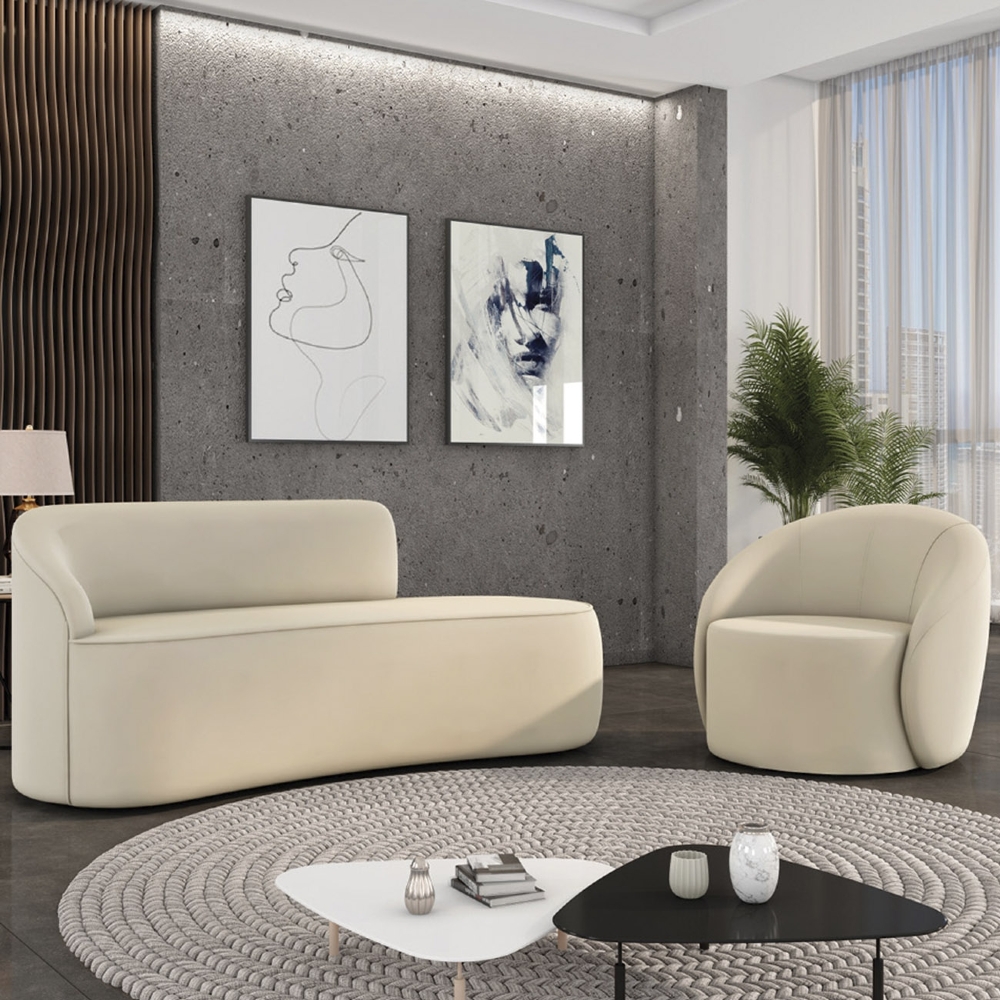 Sofá 2 Lugares 140cm Wendi e Poltrona Steve Veludo Bege I01  - Mpozenato