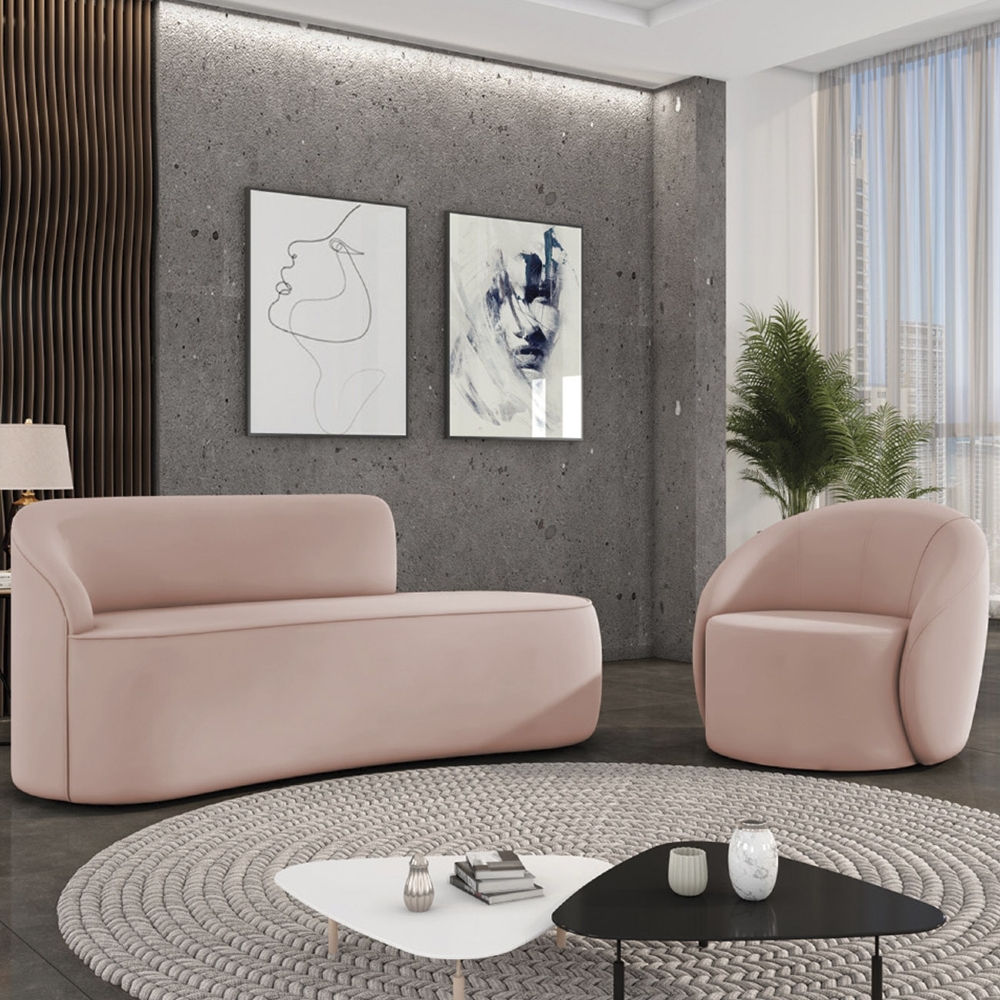 Sofá 3 Lugares 180cm Wendi e Poltrona Steve Veludo Rose I01  - Mpozenato