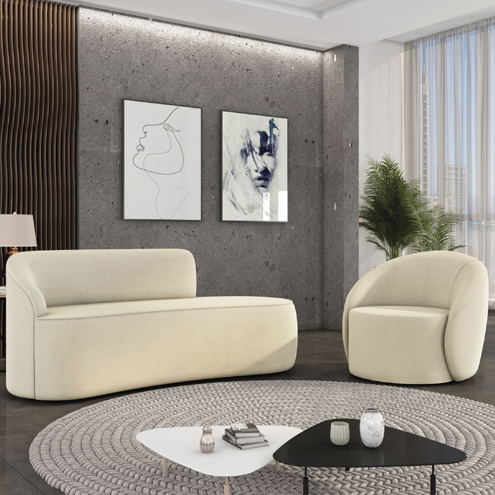 Sofá 2 Lugares 140cm Wendi e Poltrona Steve Suede Bege I01  - Mpozenato