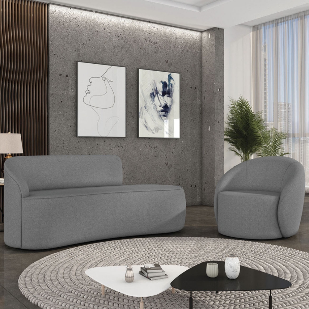 Sofá 2 Lugares 140cm Wendi e Poltrona Steve Linho Grafite I01  - Mpozenato