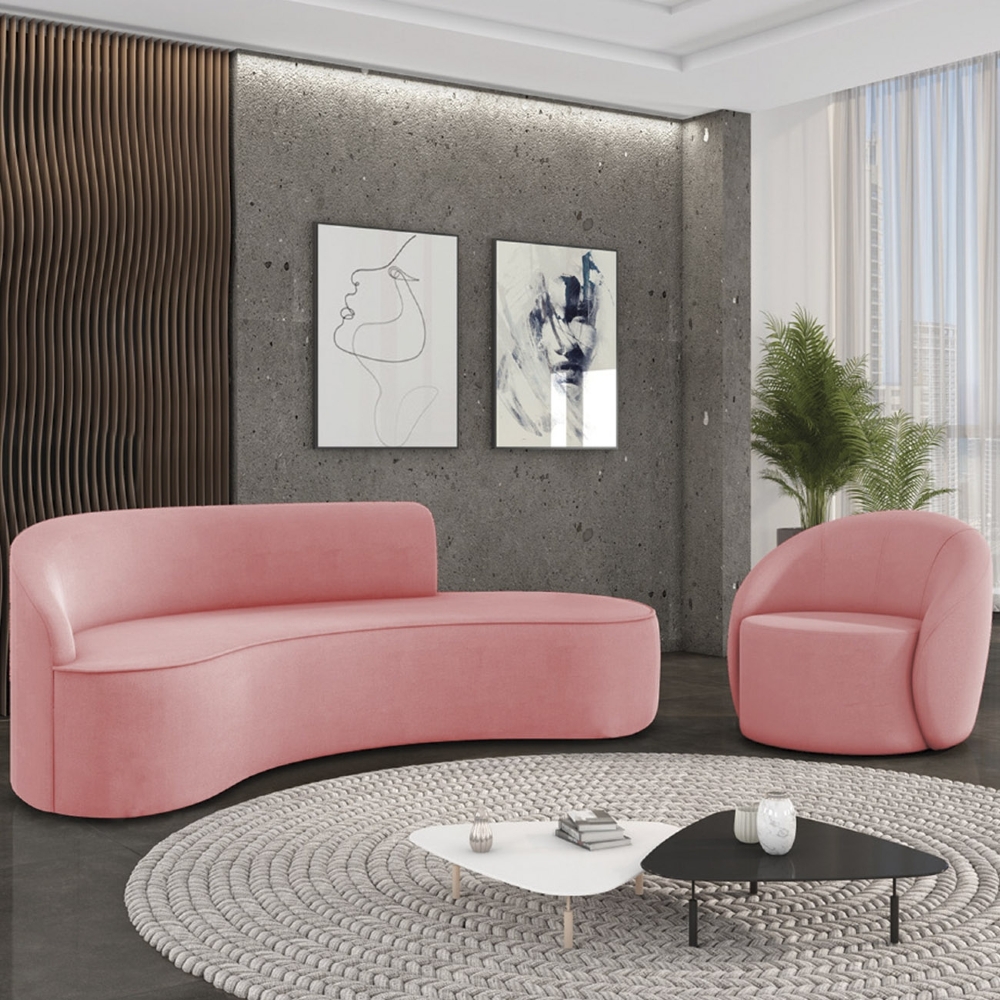 Sofá 4 Lugares 220cm Wendi e Poltrona Steve Suede Rosê I01  - Mpozenato