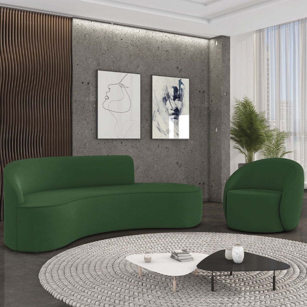 Sofá 4 Lugares 220cm Wendi e Poltrona Steve Suede Verde I01  - Mpozenato