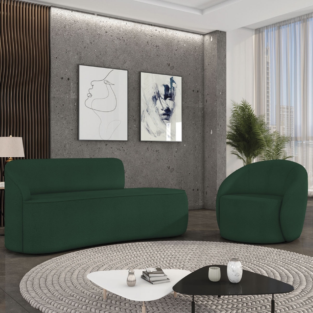 Sofá 2 Lugares 140cm Wendi e Poltrona Steve Boucle Verde I01  - Mpozenato