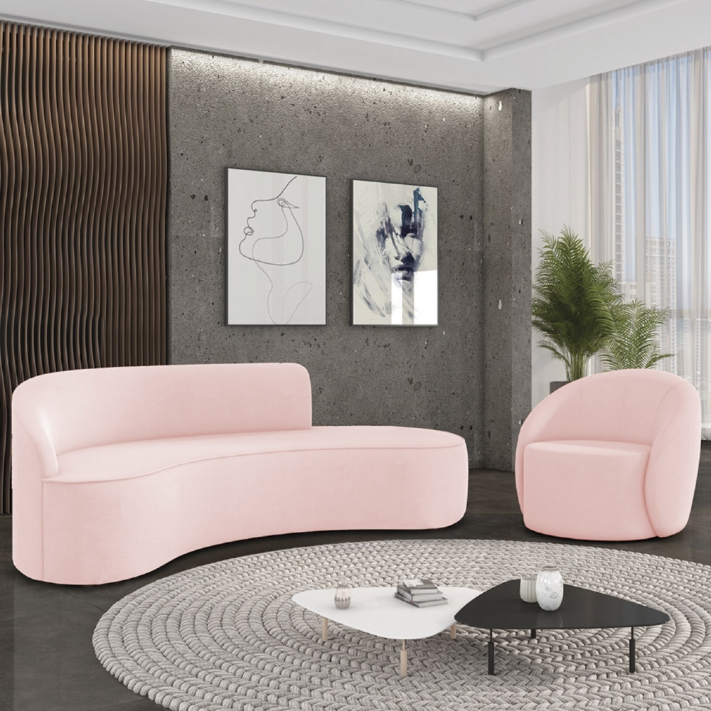 Sofá 4 Lugares 220cm Wendi e Poltrona Steve Suede Rosa Bebê I01  - Mpozenato