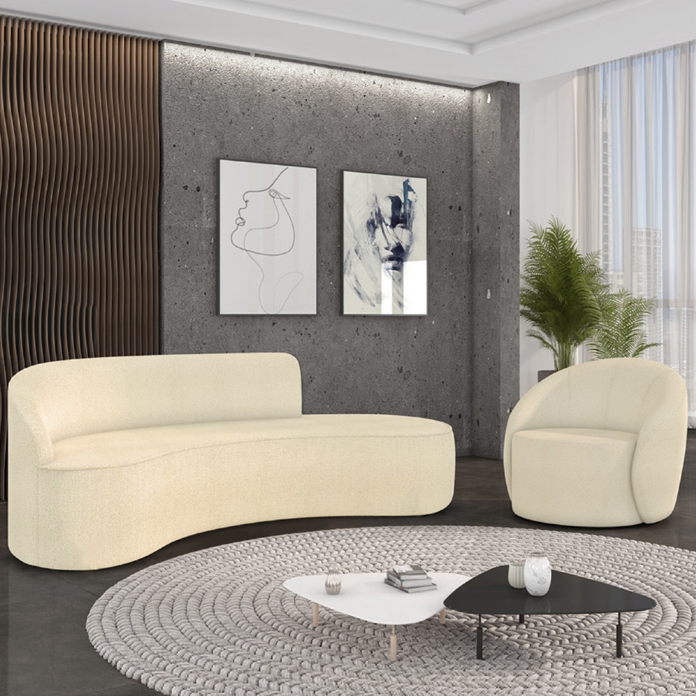 Sofá 4 Lugares 220cm Wendi e Poltrona Steve Boucle Bege I01  - Mpozenato