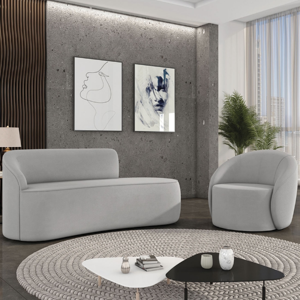 Sofá 2 Lugares 140cm Wendi e Poltrona Steve Suede Cinza I01  - Mpozenato