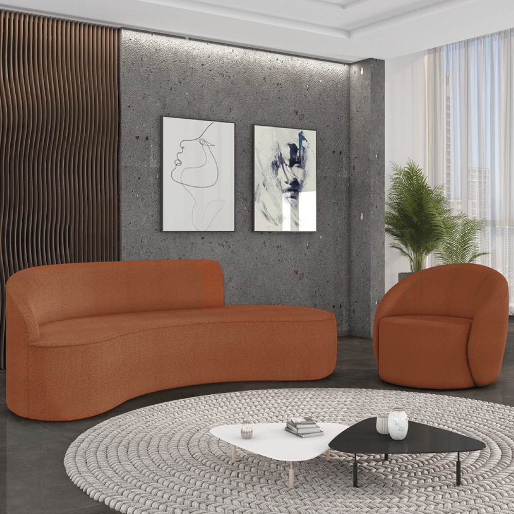 Sofá 4 Lugares 220cm Wendi e Poltrona Steve Boucle Terracota I01  - Mpozenato