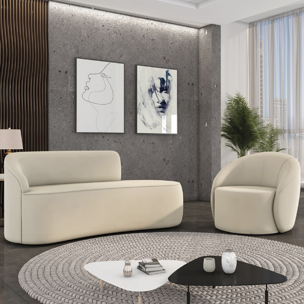 Sofá 3 Lugares 180cm Wendi e Poltrona Steve Veludo Bege I01  - Mpozenato