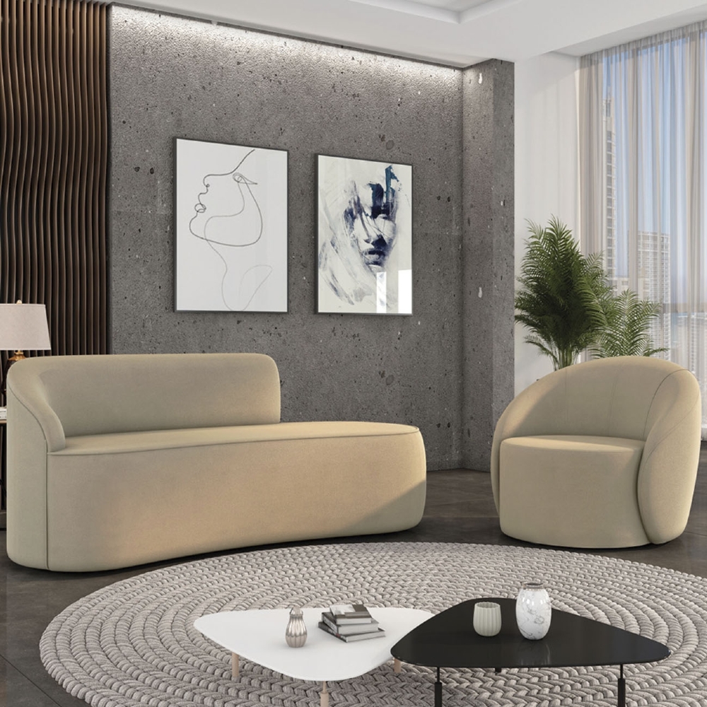 Sofá 2 Lugares 140cm Wendi e Poltrona Steve Suede Marrom Rt I01  - Mpozenato