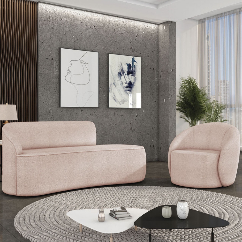 Sofá 2 Lugares 140cm Wendi e Poltrona Steve Boucle Rose I01  - Mpozenato