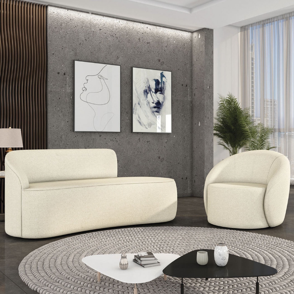 Sofá 2 Lugares 140cm Wendi e Poltrona Steve Linho Bege I01  - Mpozenato