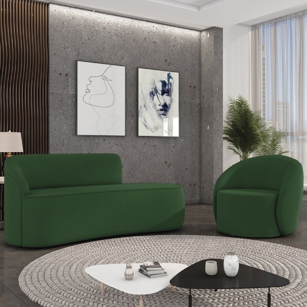 Sofá 2 Lugares 140cm Wendi e Poltrona Steve Suede Verde I01  - Mpozenato