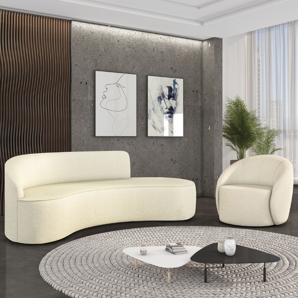 Sofá 4 Lugares 220cm Wendi e Poltrona Steve Linho Bege I01  - Mpozenato