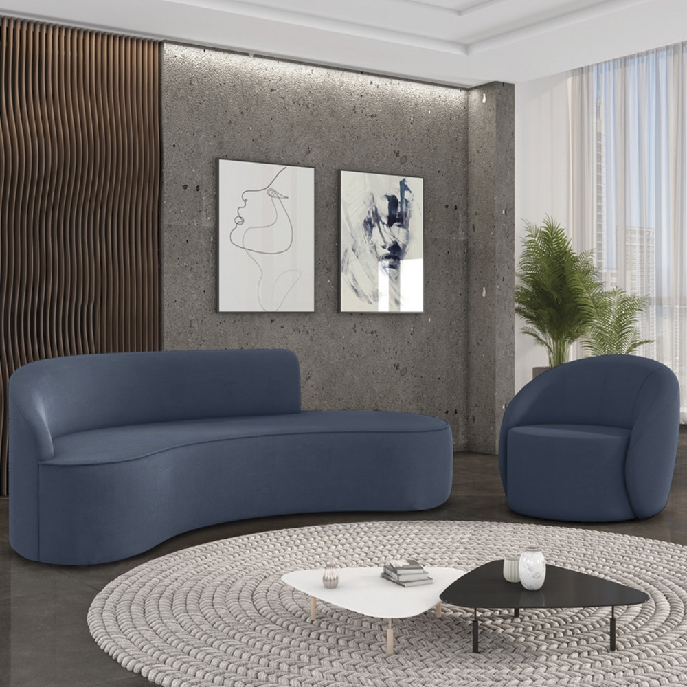 Sofá 4 Lugares 220cm Wendi e Poltrona Steve Suede Azul Marinho I01  - Mpozenato