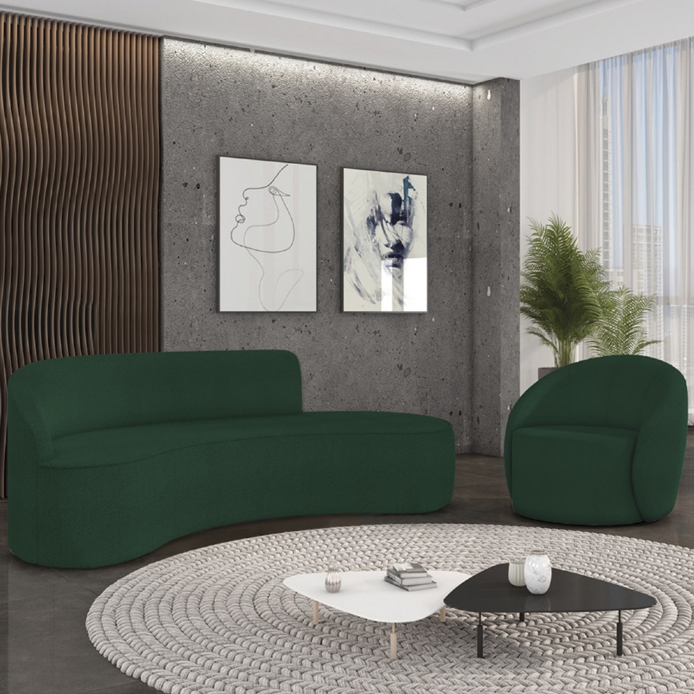 Sofá 4 Lugares 220cm Wendi e Poltrona Steve Boucle Verde I01  - Mpozenato