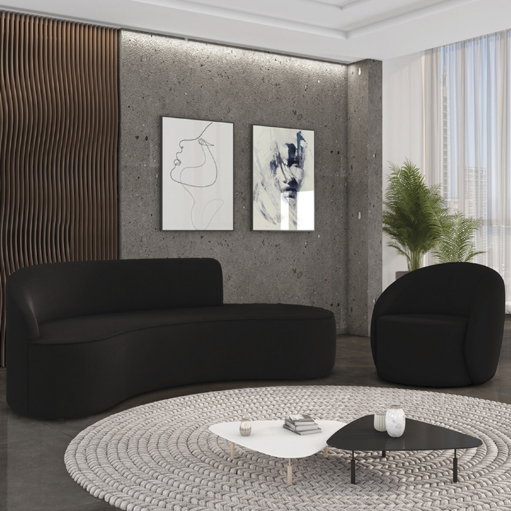 Sofá 4 Lugares 220cm Wendi e Poltrona Steve Suede Preto I01  - Mpozenato