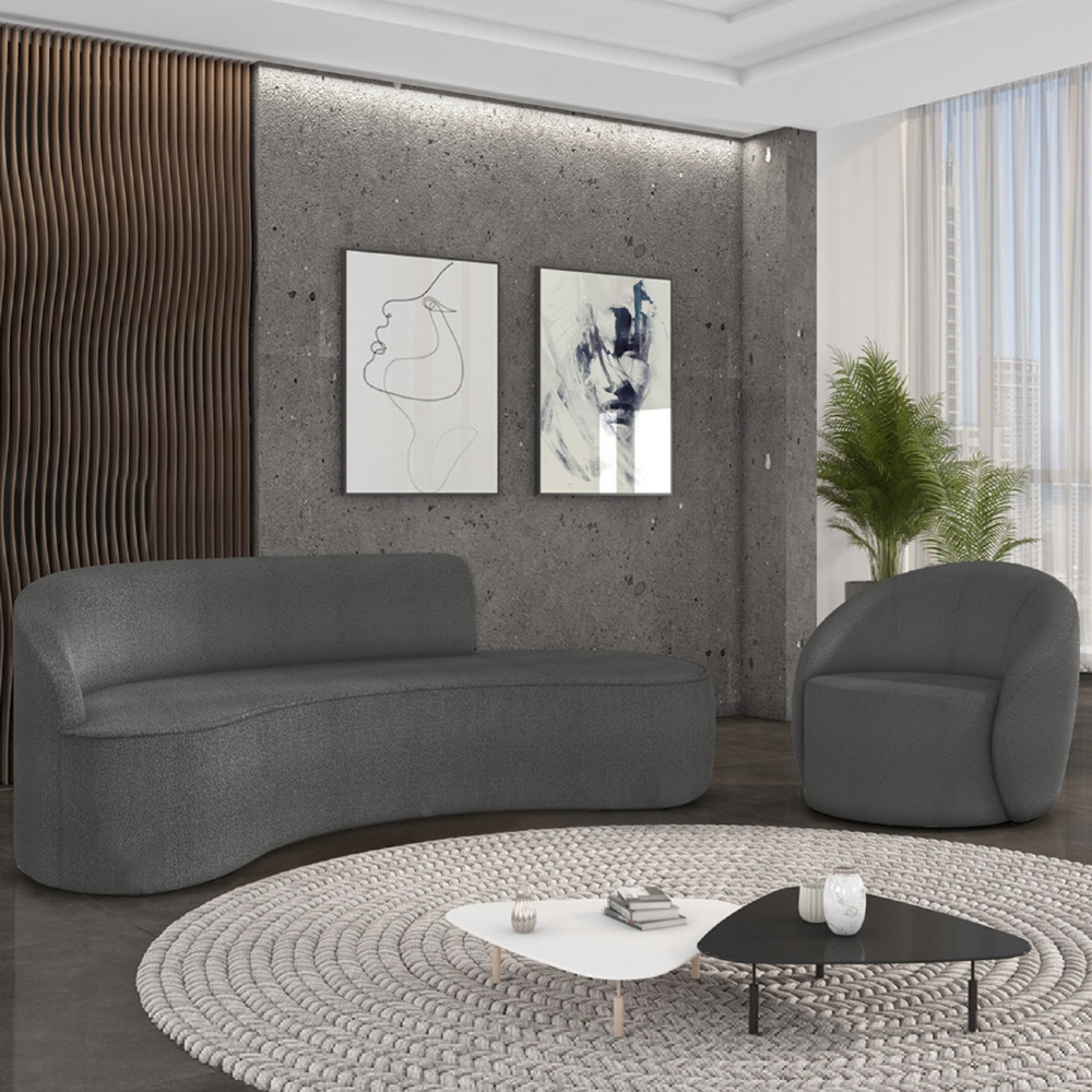 Sofá 4 Lugares 220cm Wendi e Poltrona Steve Boucle Grafite I01  - Mpozenato