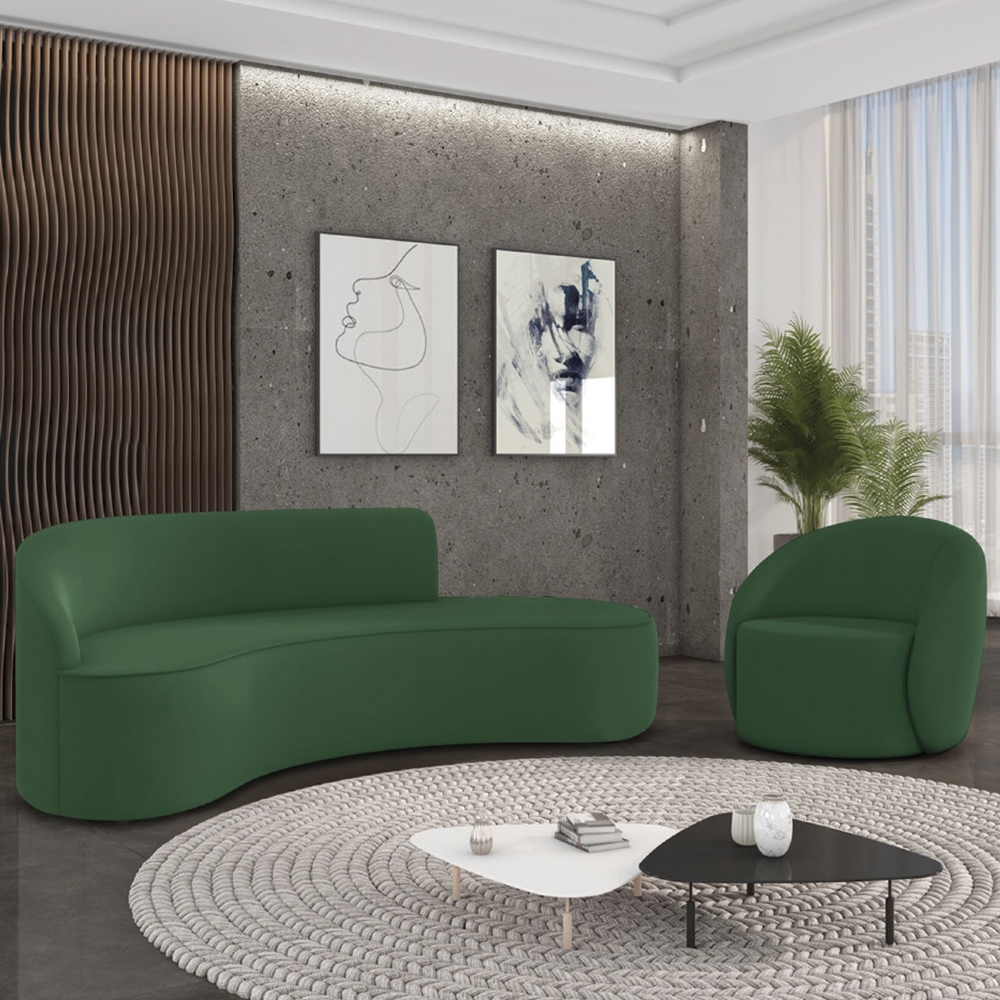 Sofá 4 Lugares 220cm Wendi e Poltrona Steve Veludo Verde I01  - Mpozenato