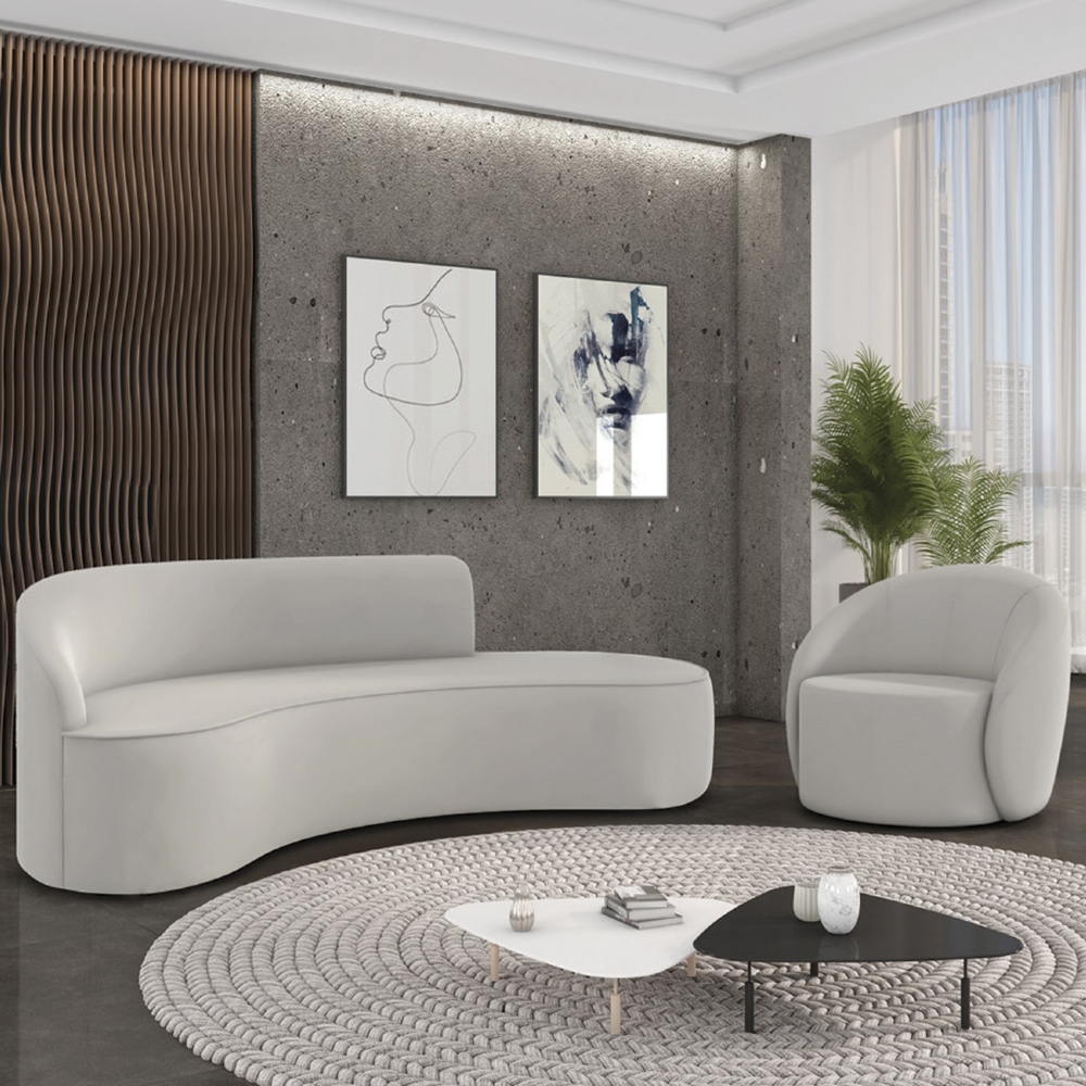 Sofá 4 Lugares 220cm Wendi e Poltrona Steve Veludo Cinza I01  - Mpozenato