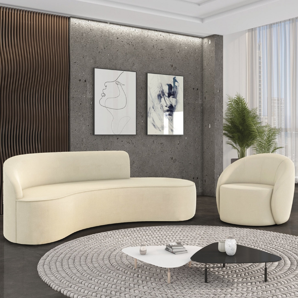 Sofá 4 Lugares 220cm Wendi e Poltrona Steve Suede Bege I01  - Mpozenato