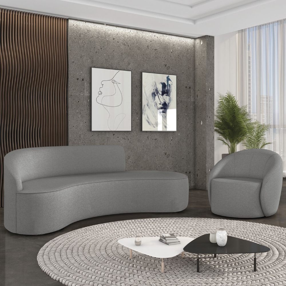 Sofá 4 Lugares 220cm Wendi e Poltrona Steve Linho Grafite I01  - Mpozenato