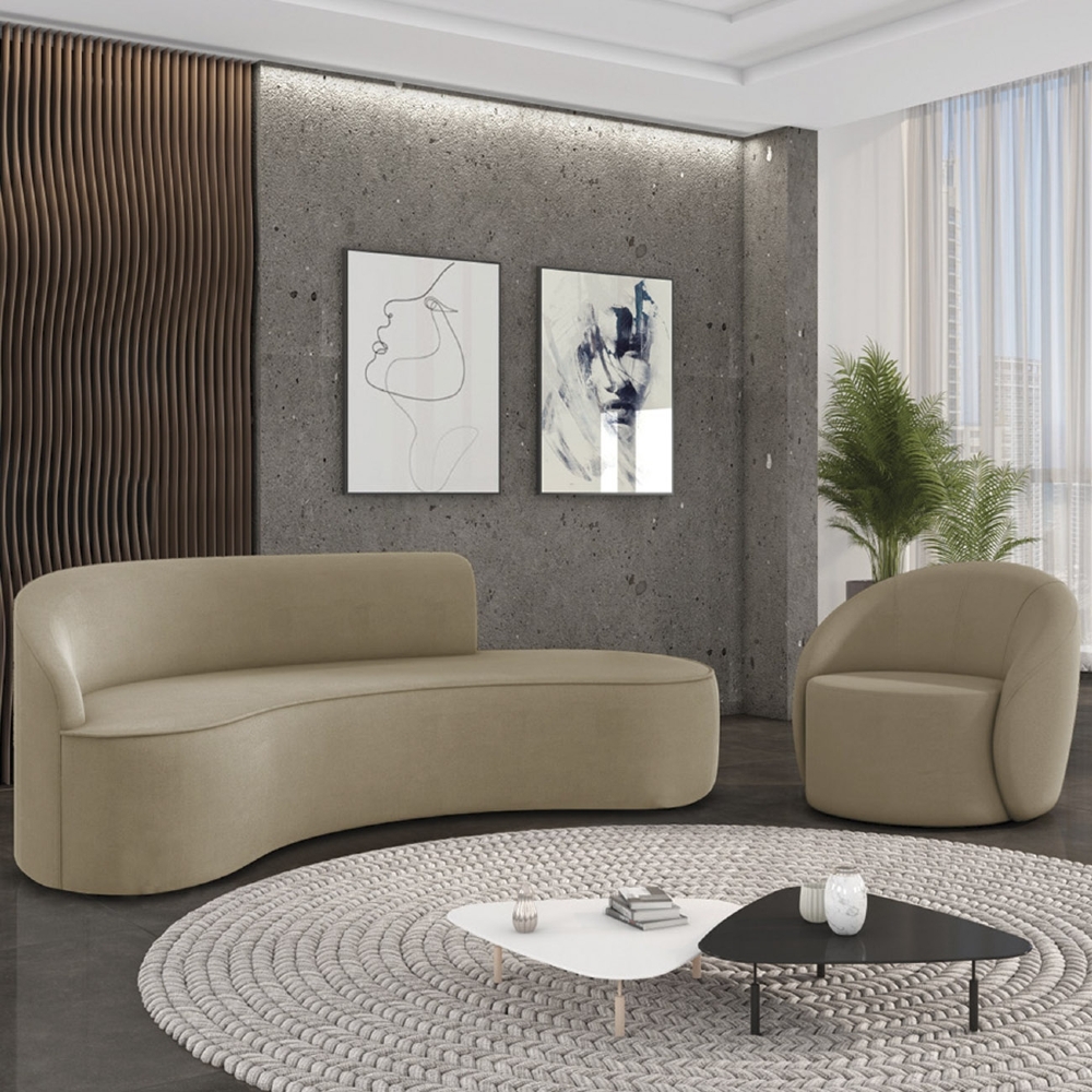 Sofá 4 Lugares 220cm Wendi e Poltrona Steve Suede Marrom Rt I01  - Mpozenato