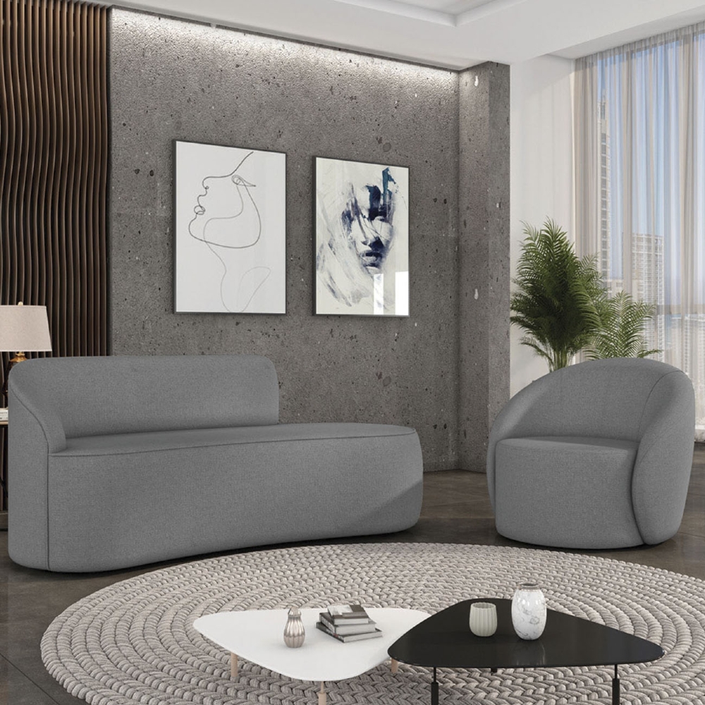 Sofá 3 Lugares 180cm Wendi e Poltrona Steve Linho Grafite I01  - Mpozenato