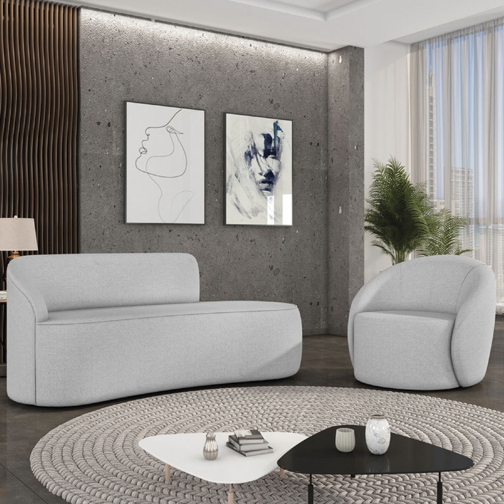 Sofá 2 Lugares 140cm Wendi e Poltrona Steve Linho Cinza I01  - Mpozenato