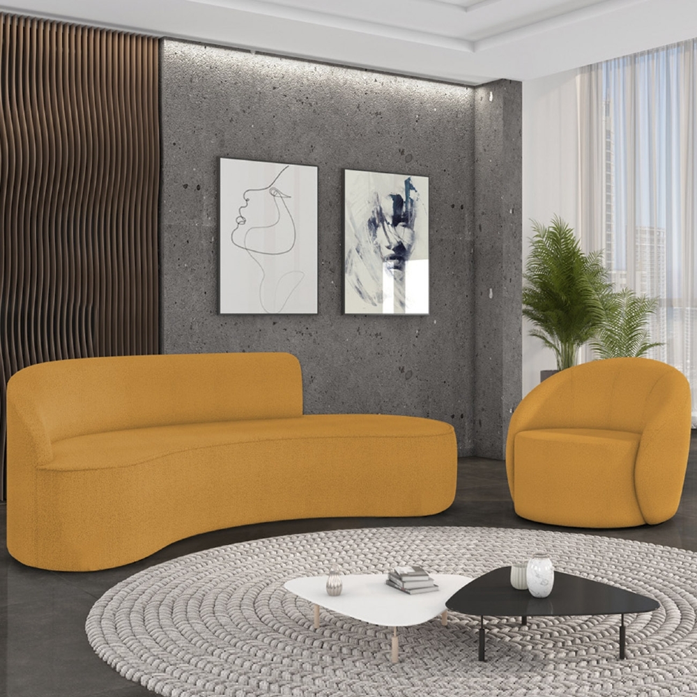 Sofá 4 Lugares 220cm Wendi e Poltrona Steve Boucle Mostarda I01  - Mpozenato