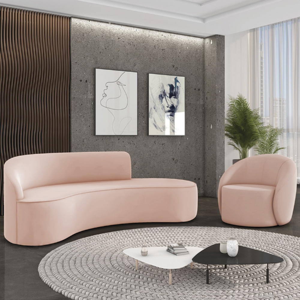 Sofá 4 Lugares 220cm Wendi e Poltrona Steve Veludo Rose I01  - Mpozenato