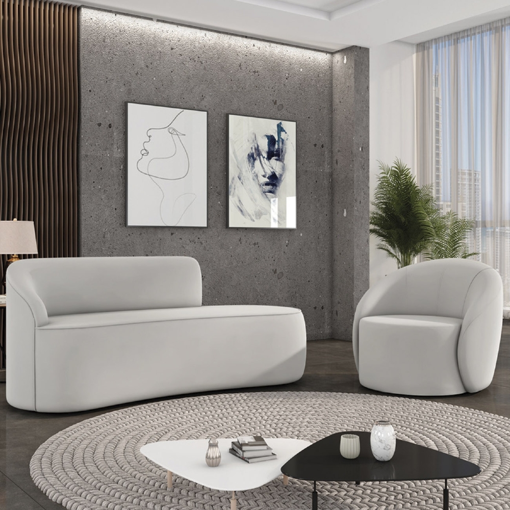 Sofá 2 Lugares 140cm Wendi e Poltrona Steve Veludo Cinza I01  - Mpozenato