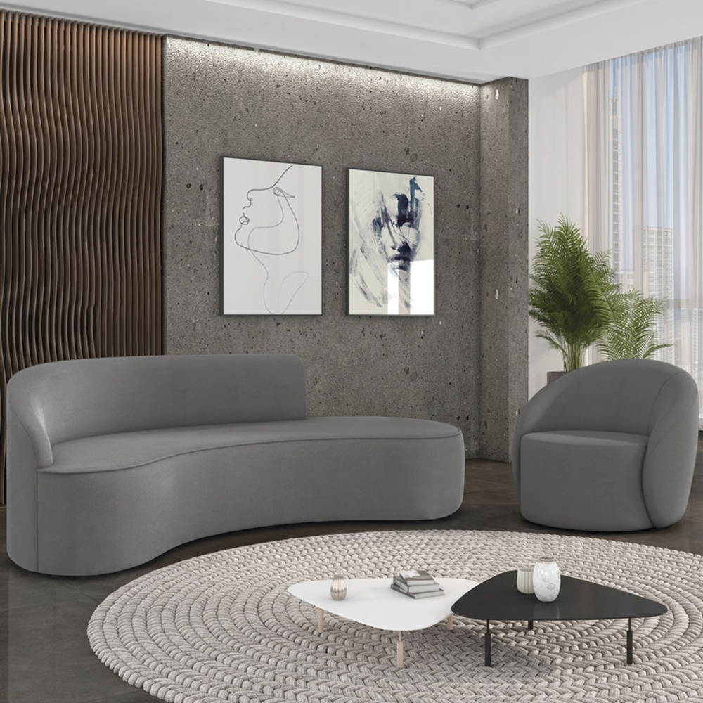 Sofá 4 Lugares 220cm Wendi e Poltrona Steve Suede Grafite I01  - Mpozenato