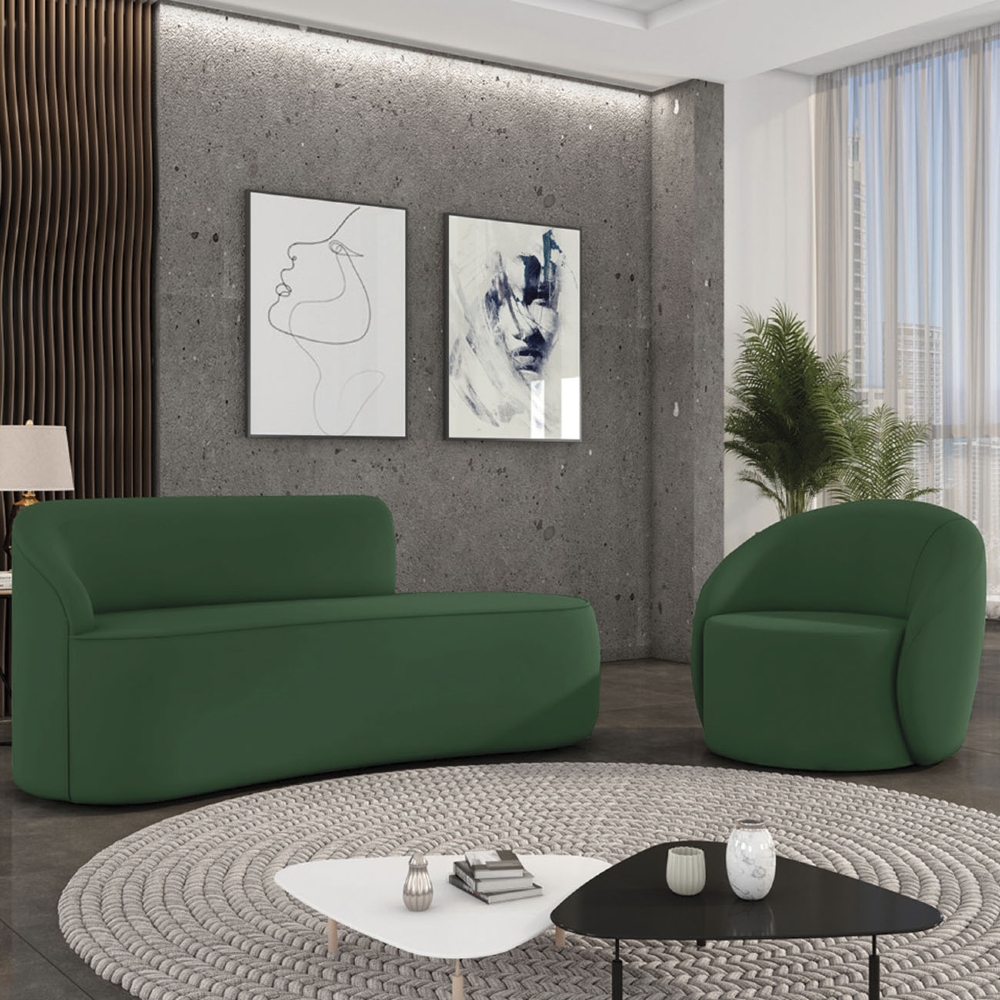 Sofá 3 Lugares 180cm Wendi e Poltrona Steve Veludo Verde I01  - Mpozenato