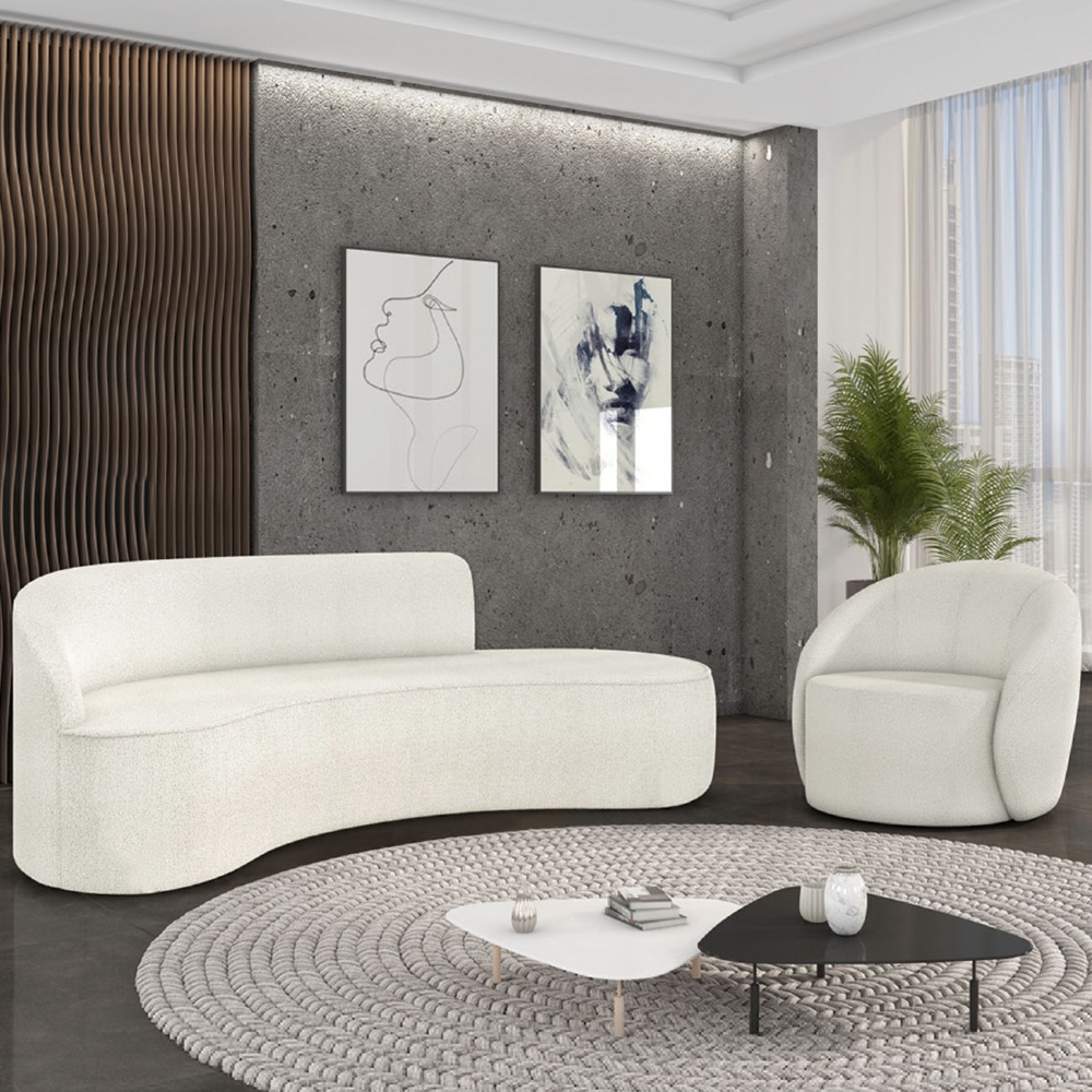 Sofá 4 Lugares 220cm Wendi e Poltrona Steve Boucle Off White I01  - Mpozenato