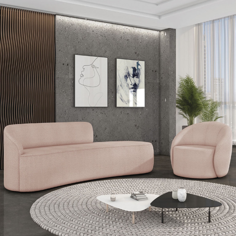 Sofá 4 Lugares 220cm Wendi e Poltrona Steve Boucle Rose I01  - Mpozenato