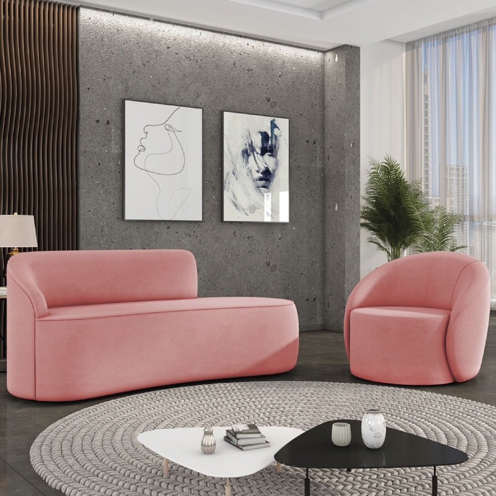Sofá 2 Lugares 140cm Wendi e Poltrona Steve Suede Rosê I01  - Mpozenato