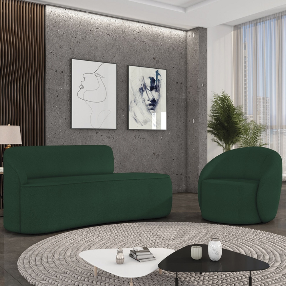 Sofá 3 Lugares 180cm Wendi e Poltrona Steve Boucle Verde I01  - Mpozenato