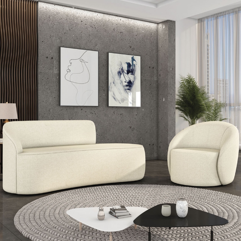 Sofá 3 Lugares 180cm Wendi e Poltrona Steve Linho Bege I01  - Mpozenato
