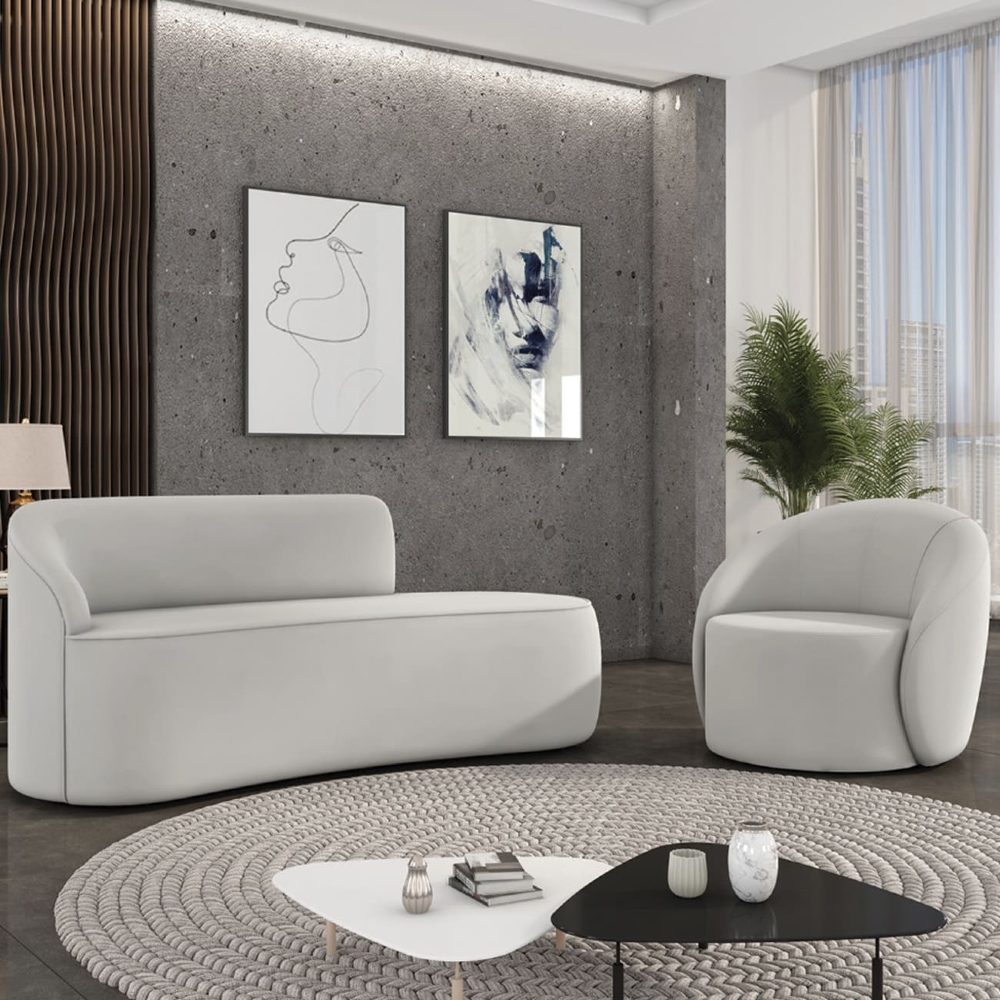 Sofá 3 Lugares 180cm Wendi e Poltrona Steve Veludo Cinza I01  - Mpozenato