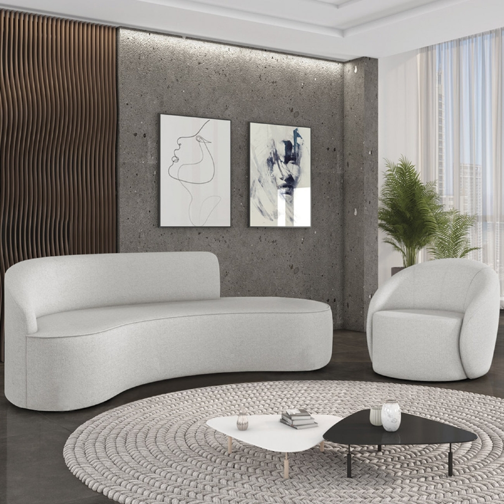 Sofá 4 Lugares 220cm Wendi e Poltrona Steve Linho Cinza I01  - Mpozenato