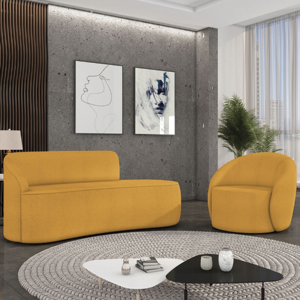 Sofá 2 Lugares 140cm Wendi e Poltrona Steve Boucle Mostarda I01  - Mpozenato