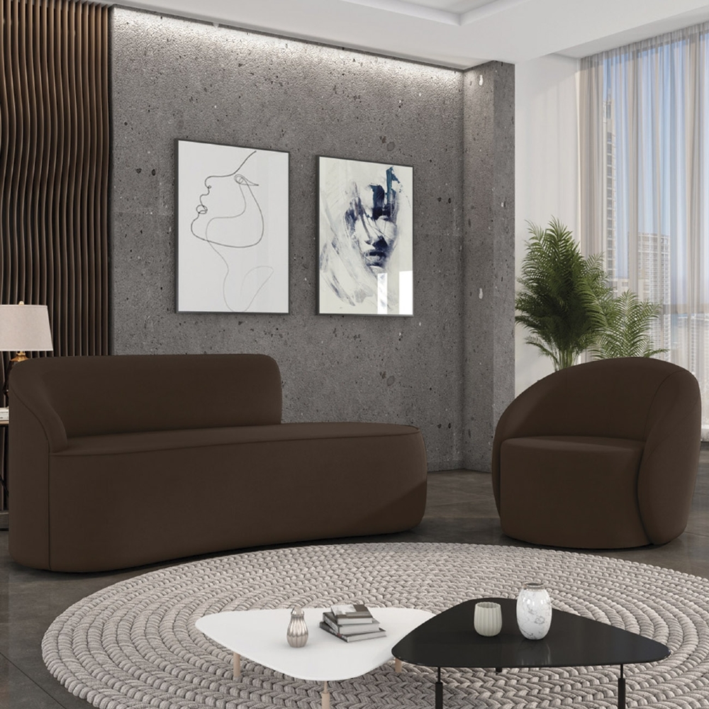 Sofá 2 Lugares 140cm Wendi e Poltrona Steve Suede Marrom I01  - Mpozenato